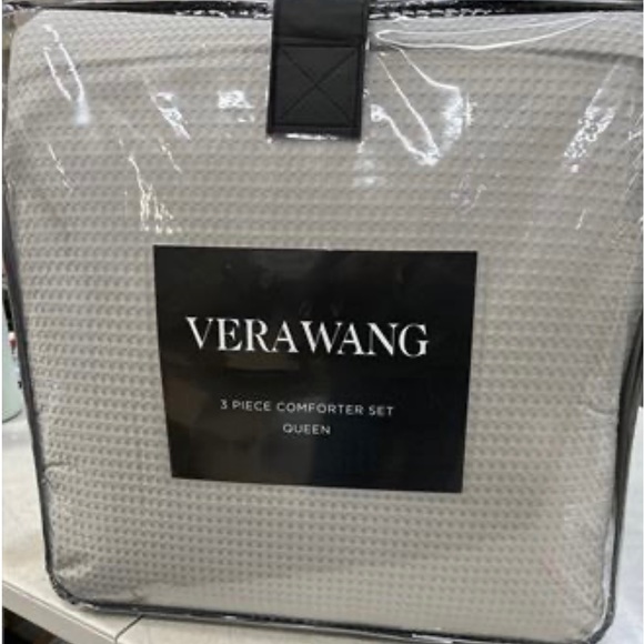Vera Wang Waffle Pique Cotton Comforter Set Grey Queen - Picture 2 of 7
